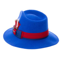 Ferrecci Royal Blue & Red Grayson Fedora 100% Australian Wool Crushable Hat