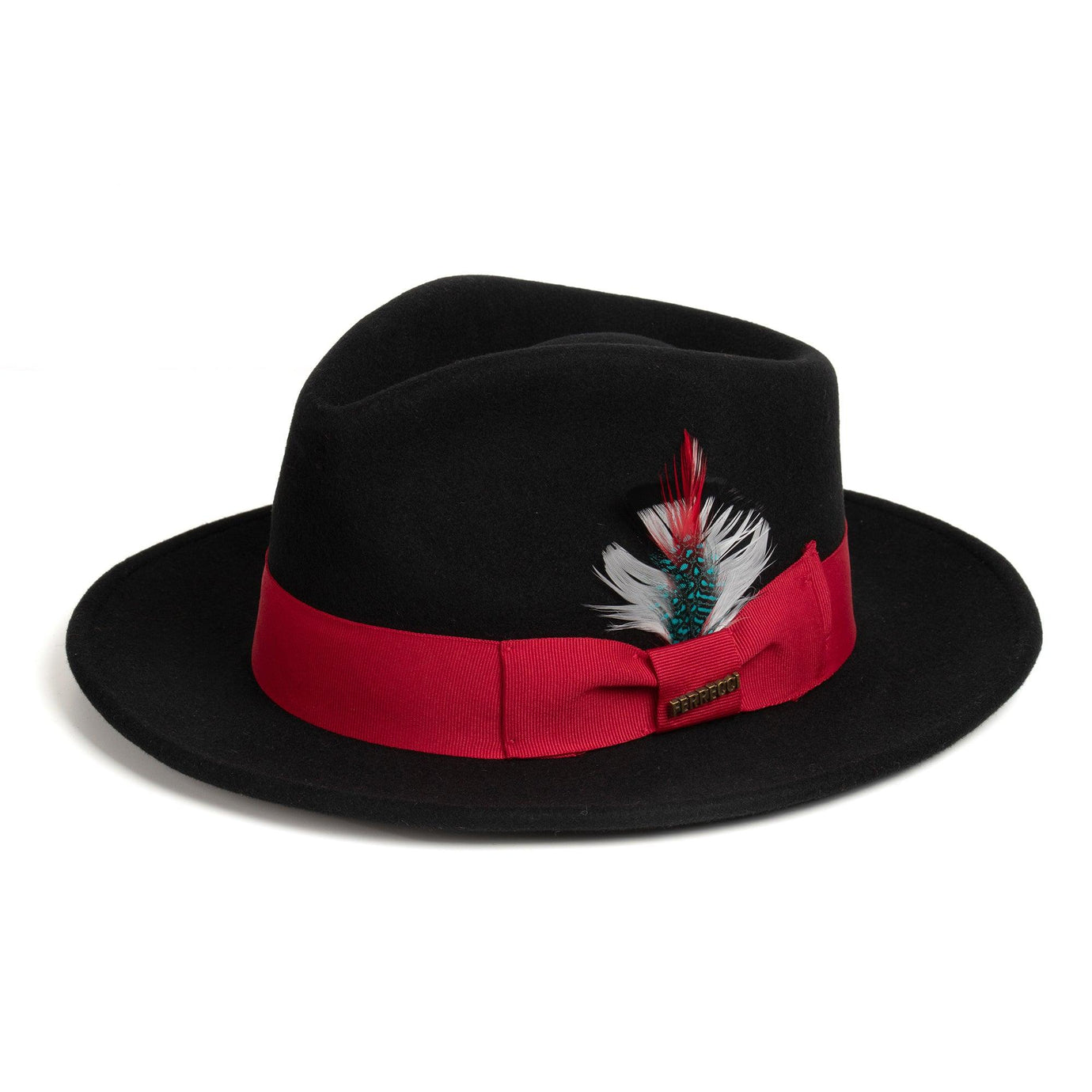 Ferrecci S Black & Red Fedora 100% Australian Wool Crushable Hat