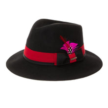 Ferrecci S Black & Red Grayson Fedora 100% Australian Wool Crushable Hat