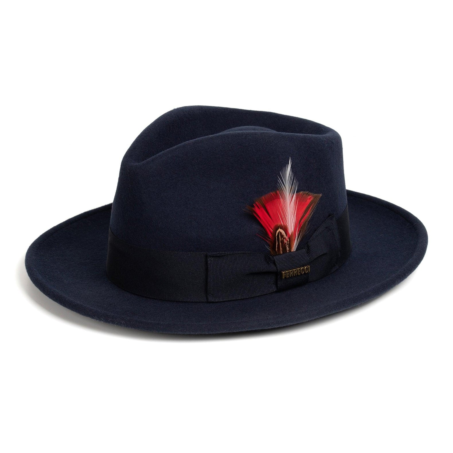 Ferrecci S Navy Blue Fedora 100% Australian Wool Crushable Hat