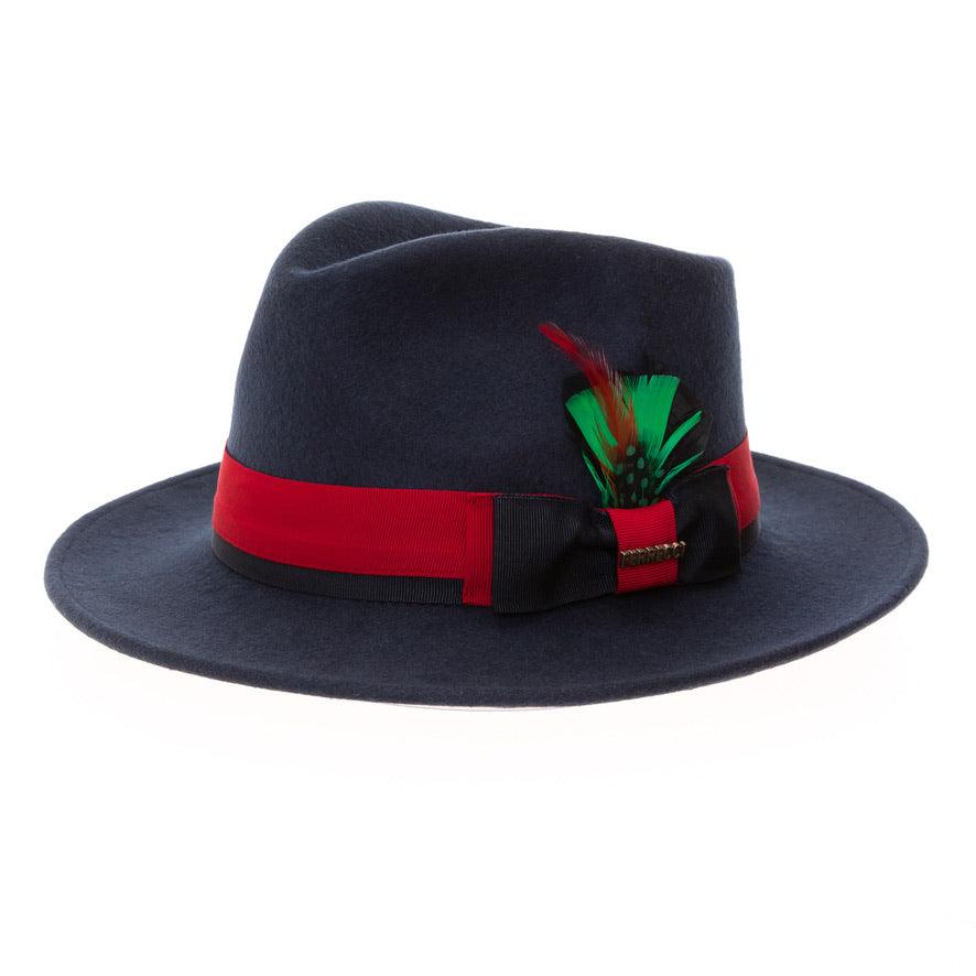 Ferrecci S Navy & Red Grayson Fedora 100% Australian Wool Crushable Hat