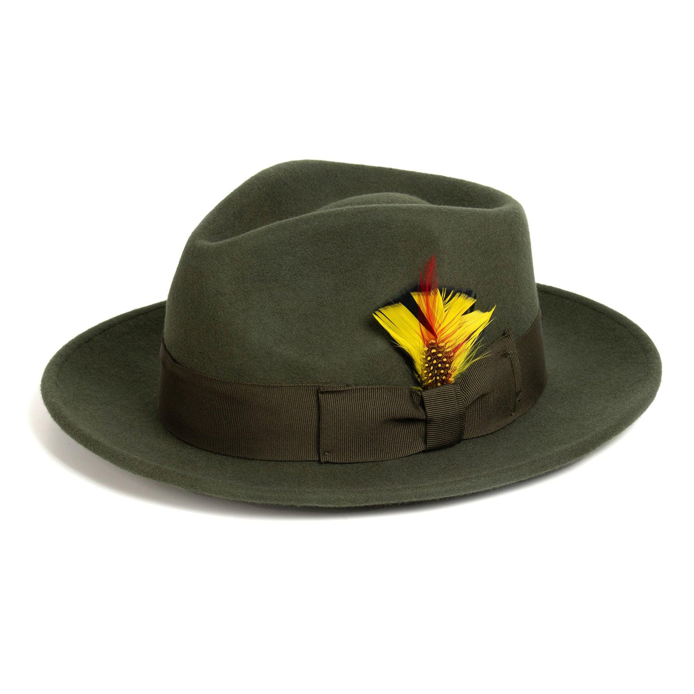 Ferrecci S Olive Green Fedora 100% Australian Wool Crushable Hat