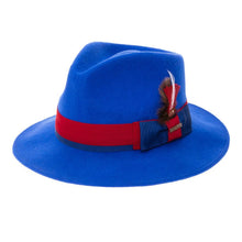 Ferrecci S Royal Blue & Red Grayson Fedora 100% Australian Wool Crushable Hat