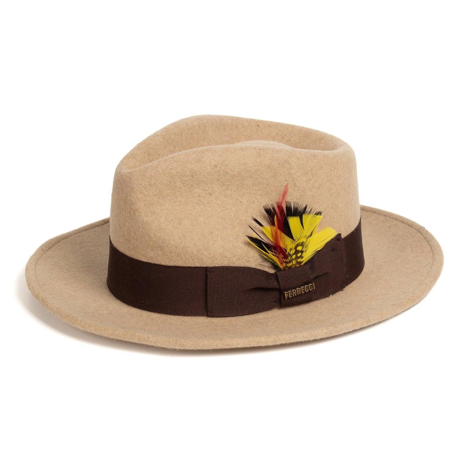 Ferrecci S Tan Melange Fedora 100% Australian Wool Crushable Hat