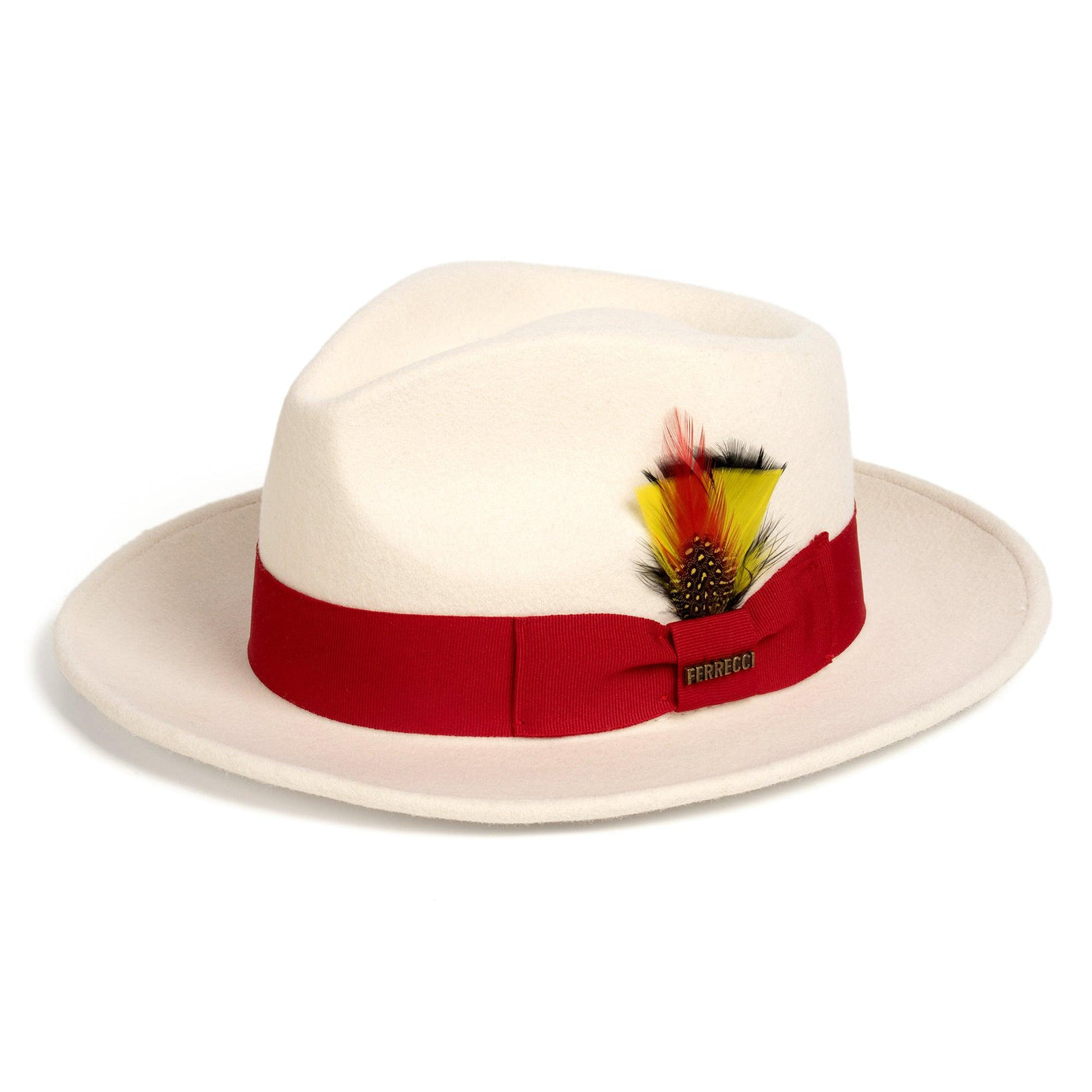 Ferrecci S White & Red Fedora 100% Australian Wool Crushable Hat
