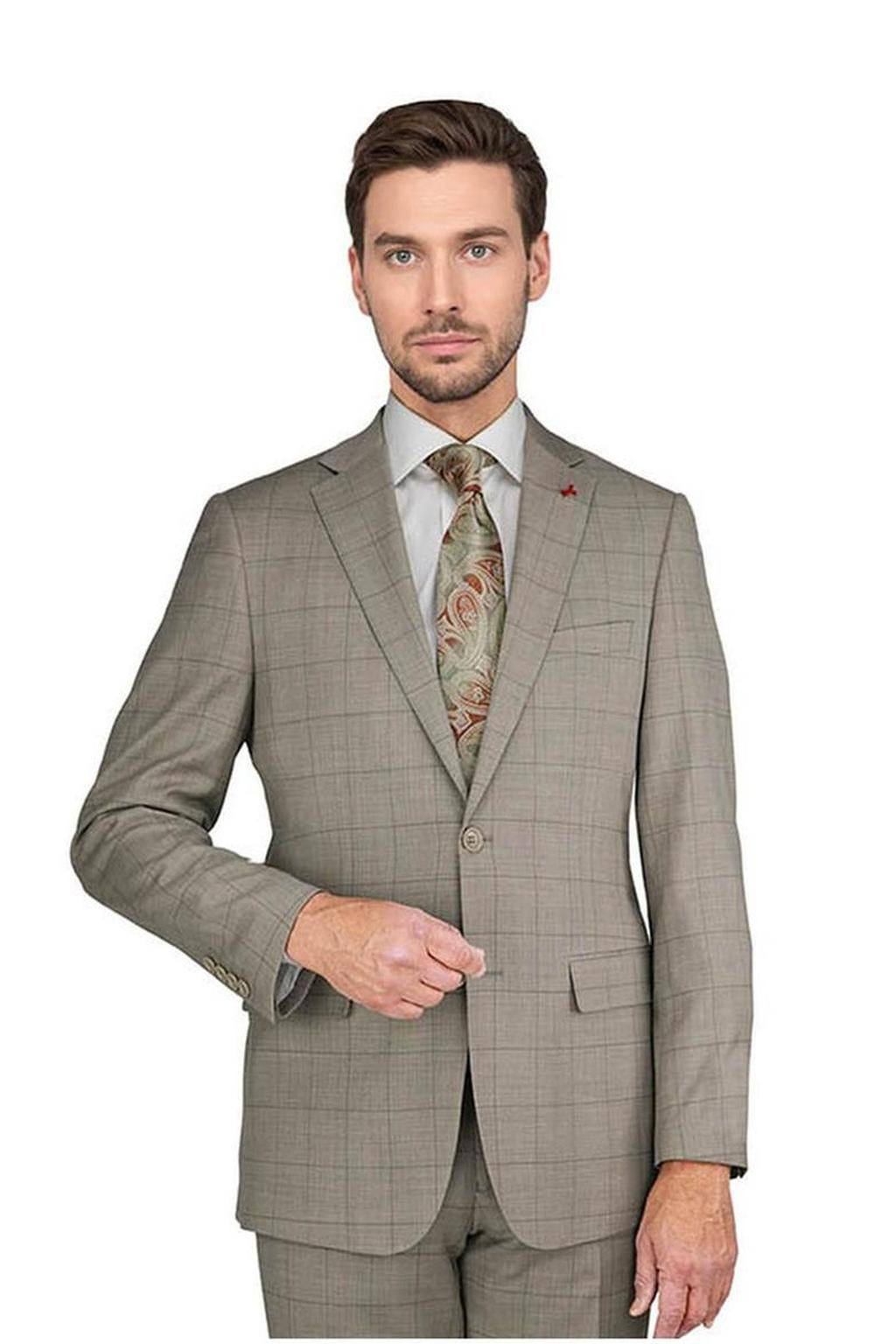 Mantoni Tan Windowpane Suit (2-Piece Set)