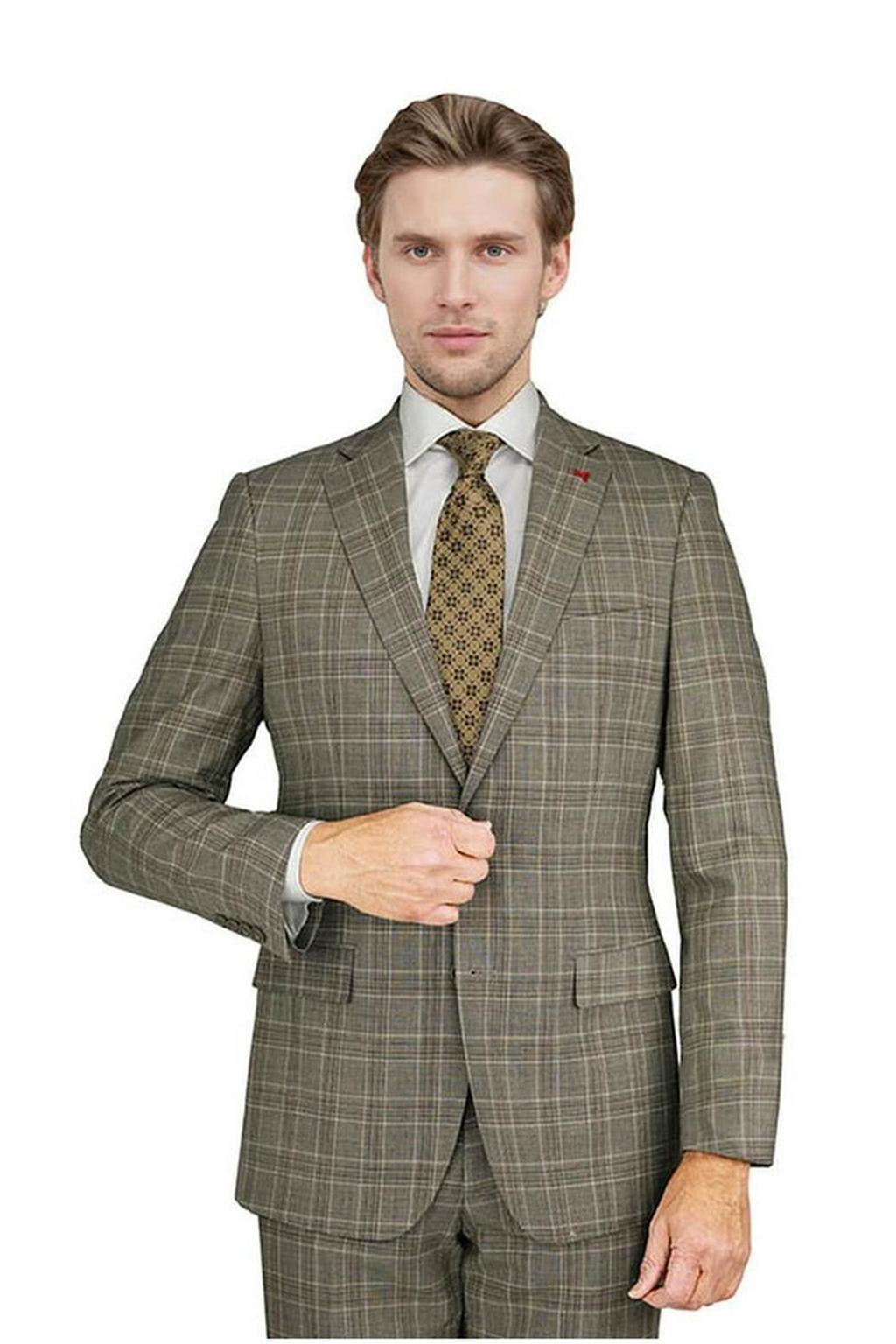 Mantoni Tan & Brown Windowpane Suit (2-Piece Set)