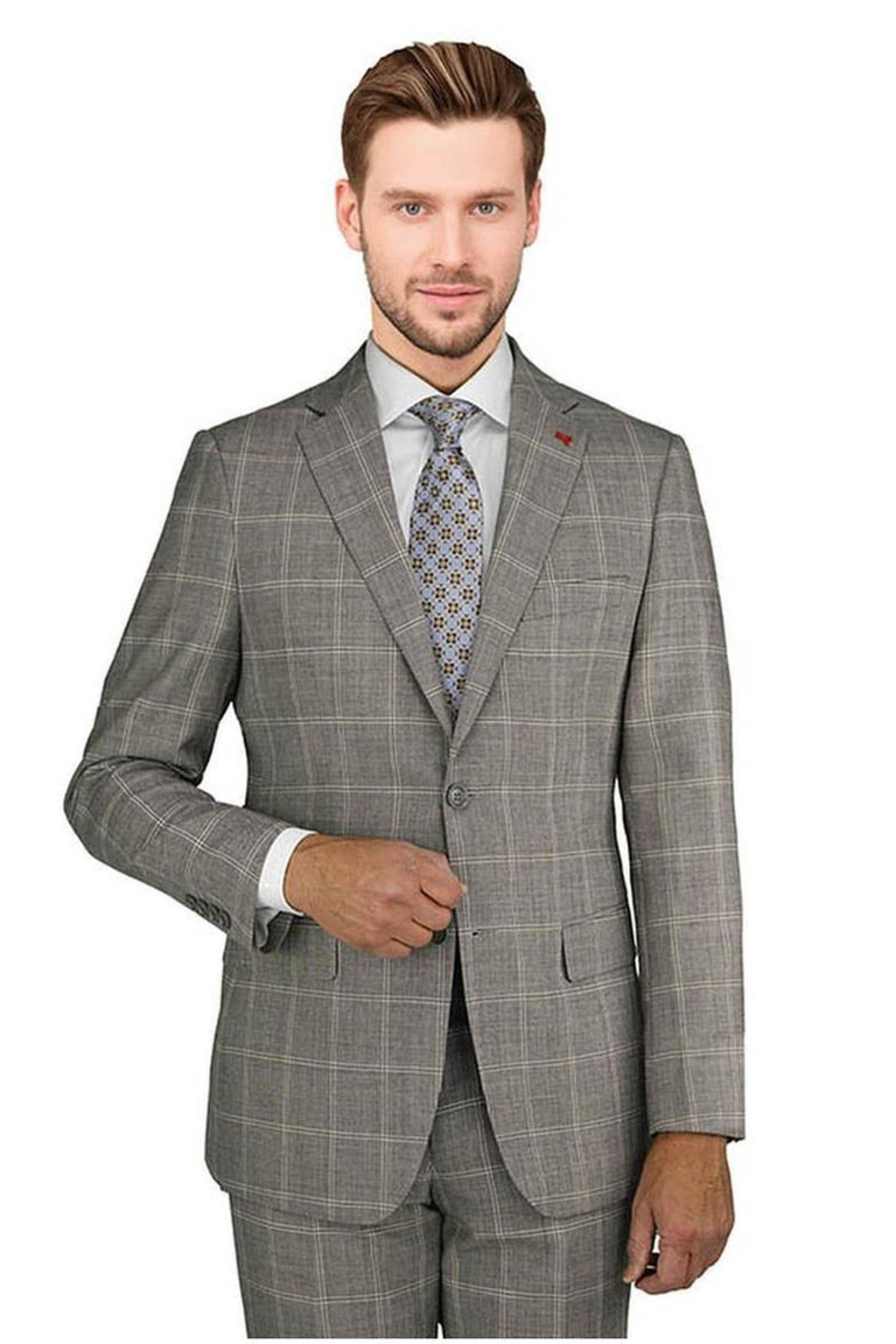 Mantoni Tan & Camel Windowpane Suit (2-Piece Set)