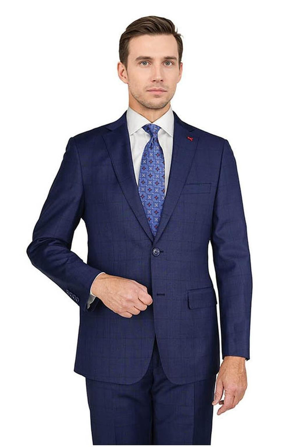 Mantoni Dark Blue Windowpane Suit (2-Piece Set)