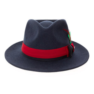 Grayson Fedora Crushable 100 % Australian Wool Traveler Two Tone Navy And Red Bottom Hat - Ferrecci USA 