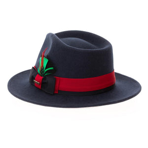 Grayson Fedora Crushable 100 % Australian Wool Traveler Two Tone Navy And Red Bottom Hat - Ferrecci USA 