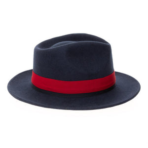 Grayson Fedora Crushable 100 % Australian Wool Traveler Two Tone Navy And Red Bottom Hat - Ferrecci USA 