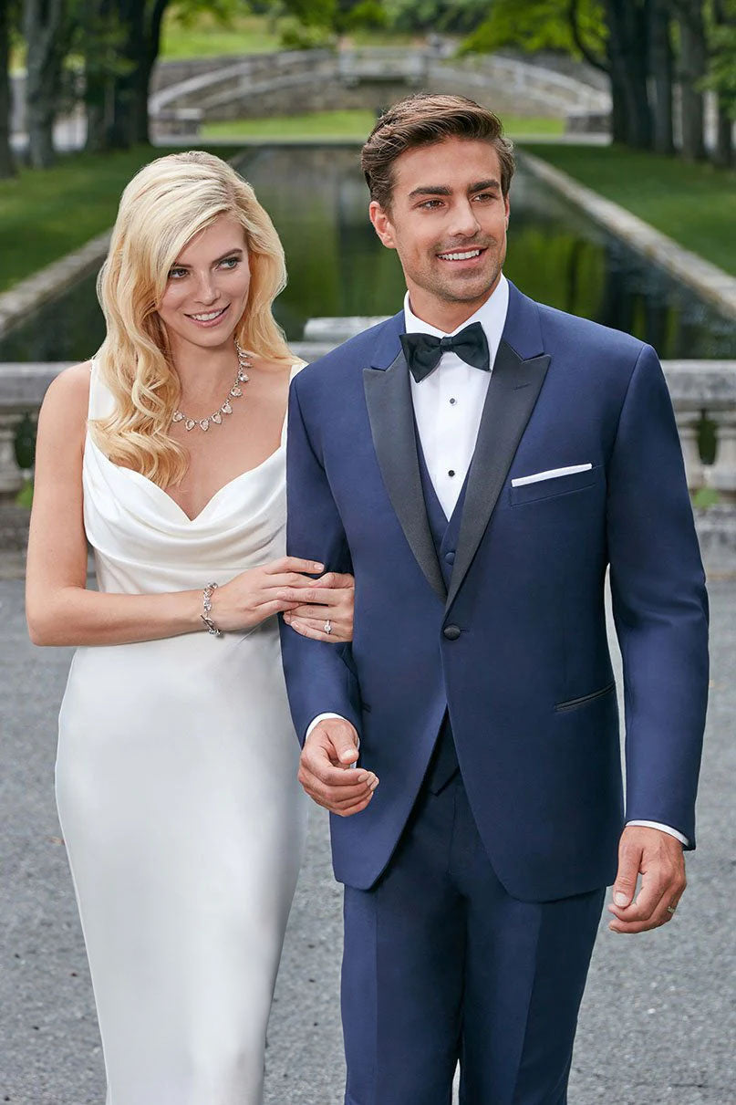 Ike Behar "Ike" Navy Wool Plain Front Tuxedo Pants