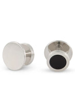 Ike Behar Premium Onyx Triple Rim Silver Studs and Cufflinks Set