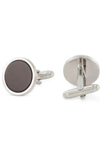 Ike Behar Premium Onyx Triple Rim Silver Studs and Cufflinks Set
