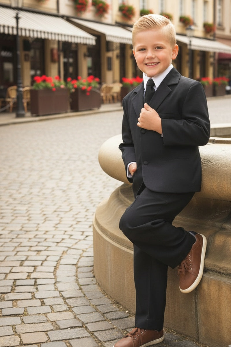 "Mason" Kids Black Suit (5-Piece Set)