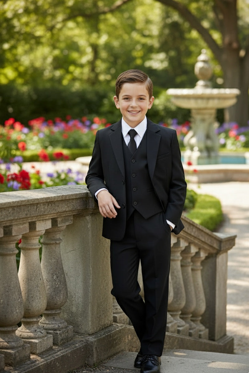 "Mason" Kids Dark Charcoal Suit (5-Piece Set)