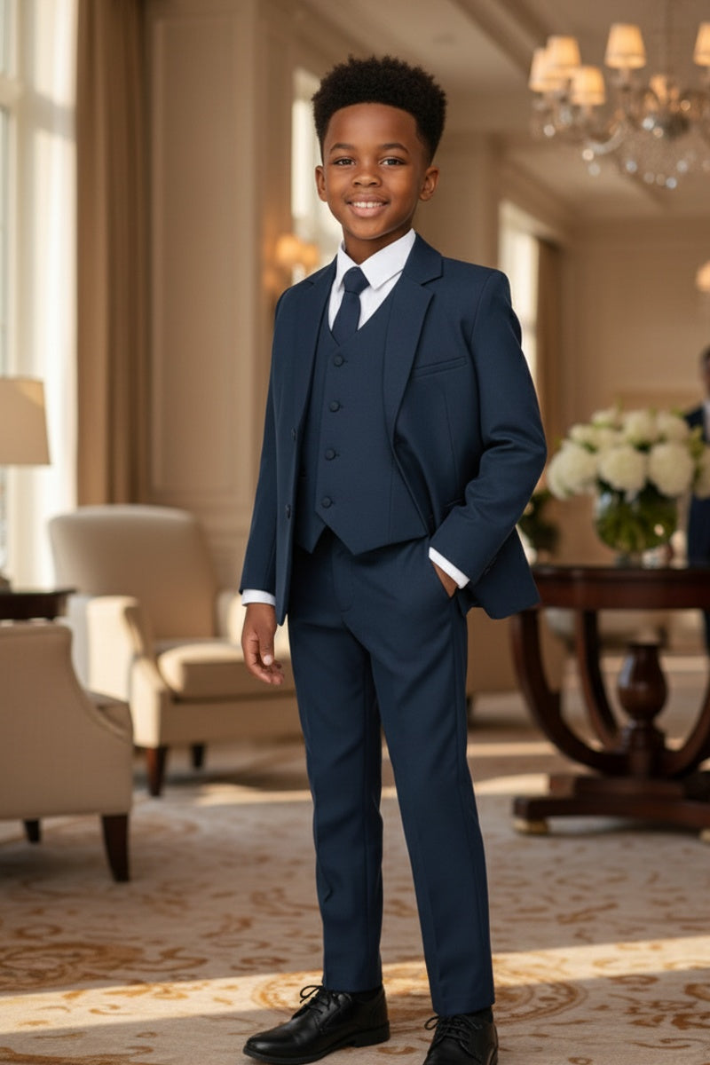 "Mason" Kids Navy Suit (5-Piece Set)
