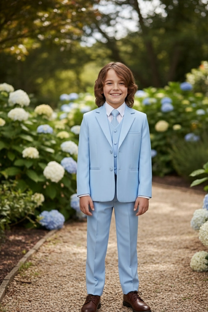 Little Tuxedos "Mason" Kids Sky Blue Suit (5-Piece Set)