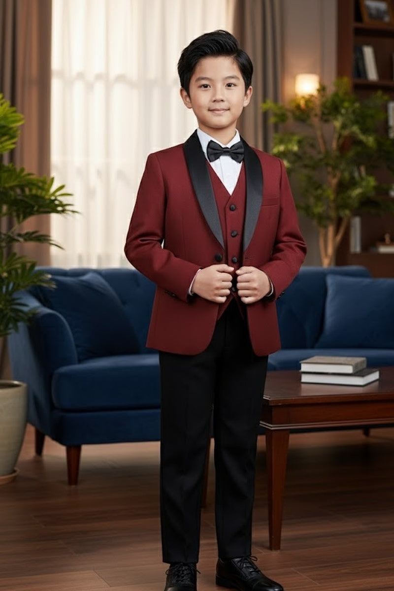 "London" Kids Wine Tuxedo (5-Piece Set)
