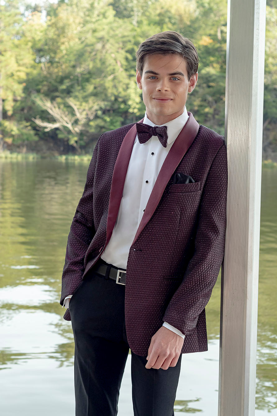 Mark of Distinction "Austin Diamond" Burgundy Shawl Tuxedo Jacket (Separates)