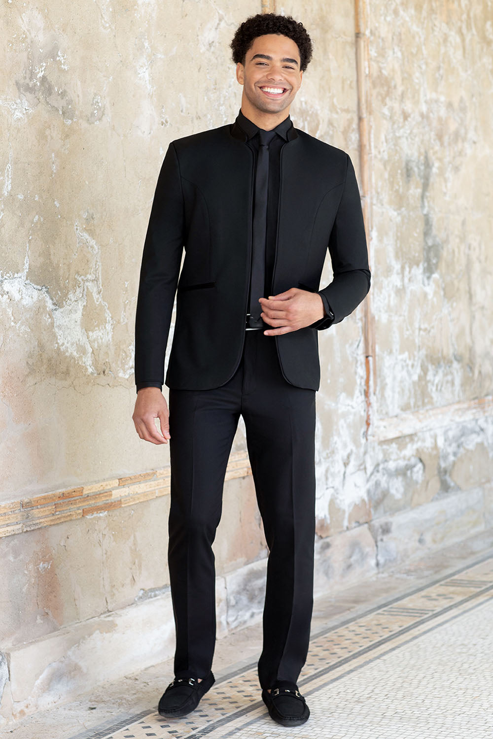 Mark of Distinction "Madrid" Black Mandarin Tuxedo Jacket (Separates)