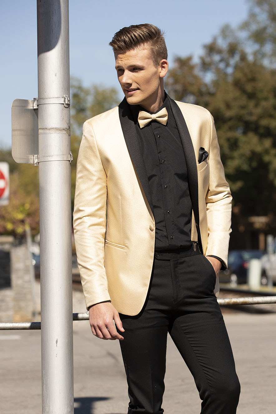 Mark of Distinction "Starlight" Gold Metallic Shawl Tuxedo Jacket (Separates)