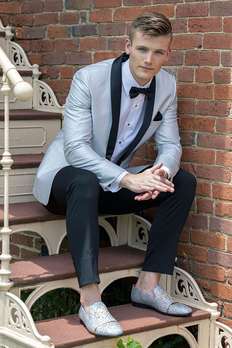 Mark of Distinction "Starlight" Silver Metallic Shawl Tuxedo Jacket (Separates)