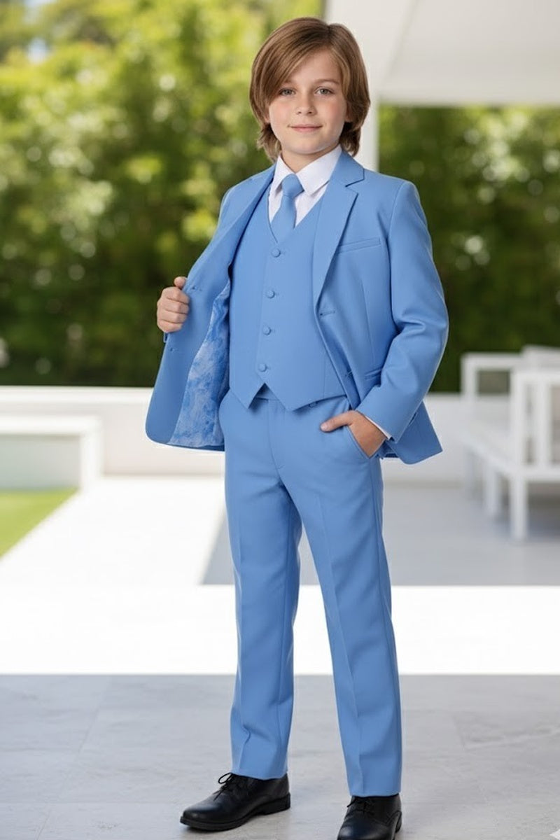 "Mason" Kids Cornflower Blue Suit (5-Piece Set)