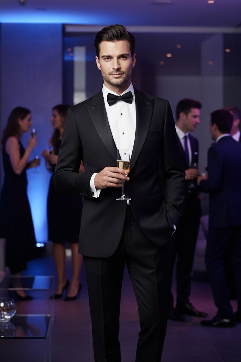 Mattarazi "Venezia Peak" Black 1-button Peak Tuxedo (2-Piece Set)