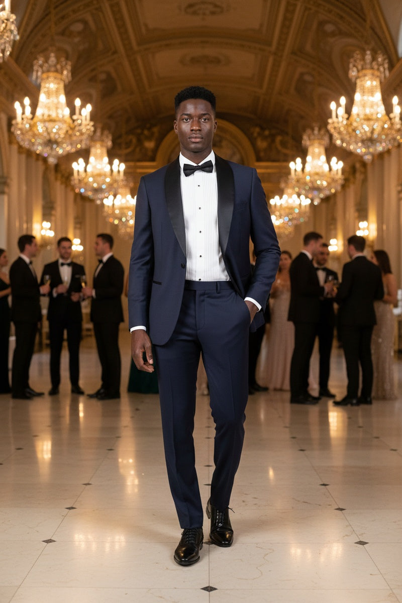 Mattarazi "Venezia Shawl" Navy 1-button Shawl Tuxedo (2-Piece Set)