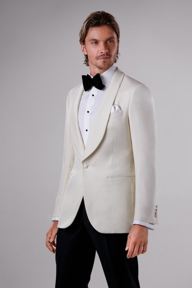 MaxDavoli "Langford" Ivory 1-Button Shawl Dinner Jacket