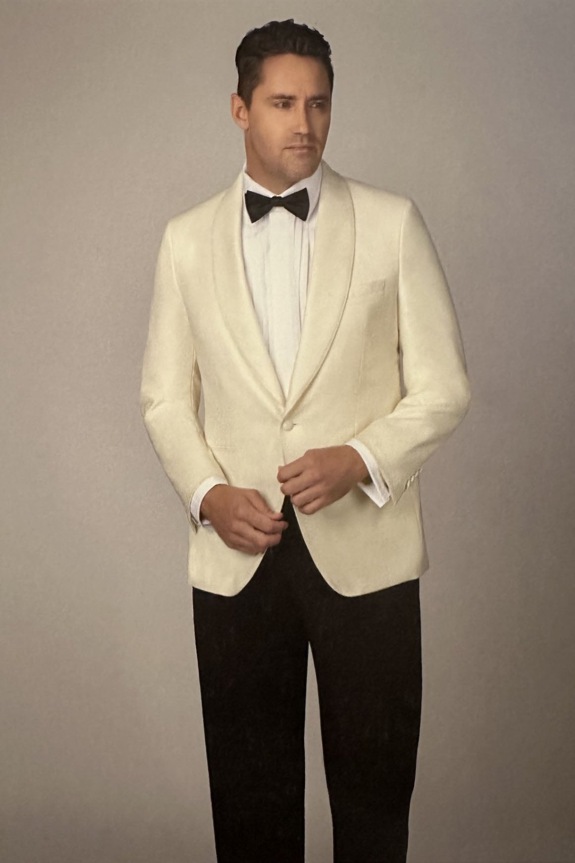 Paul Betenly "Davis" Off White 1-Button Shawl Dinner Jacket