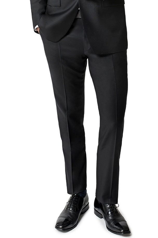 "Florence" Black Wool Plain Front Tuxedo Pants