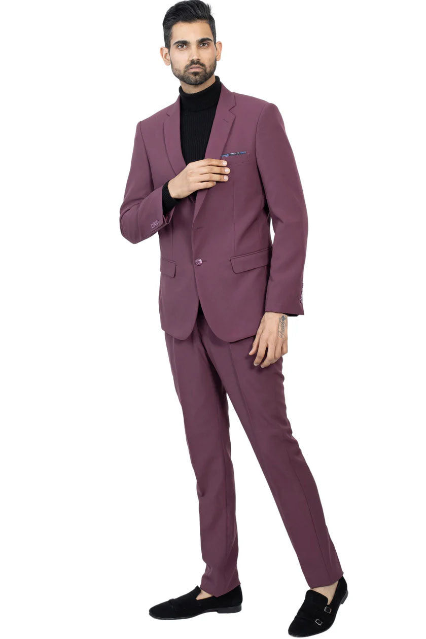 Paul Lorenzo 1969 Paul Lorenzo 1969 Burgundy Solid Slim Fit Suit (2-Piece Set)