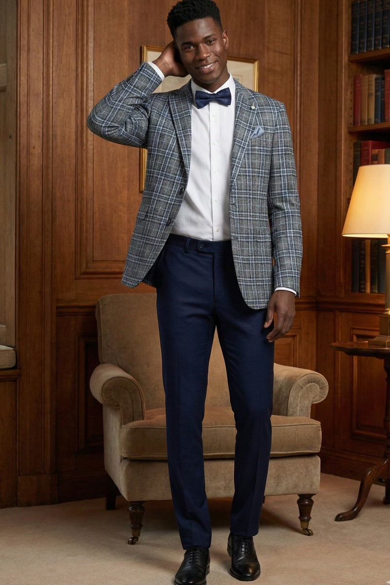 Pellagio Grey & Blue Windowpane Sports Jacket