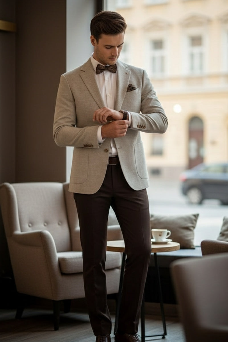 Beige Houndstooth Sports Jacket