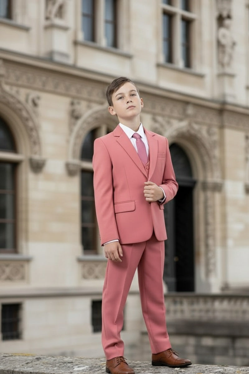 "Noah" Perry Ellis Kids Coral Mauve Suit (5-Piece Set)