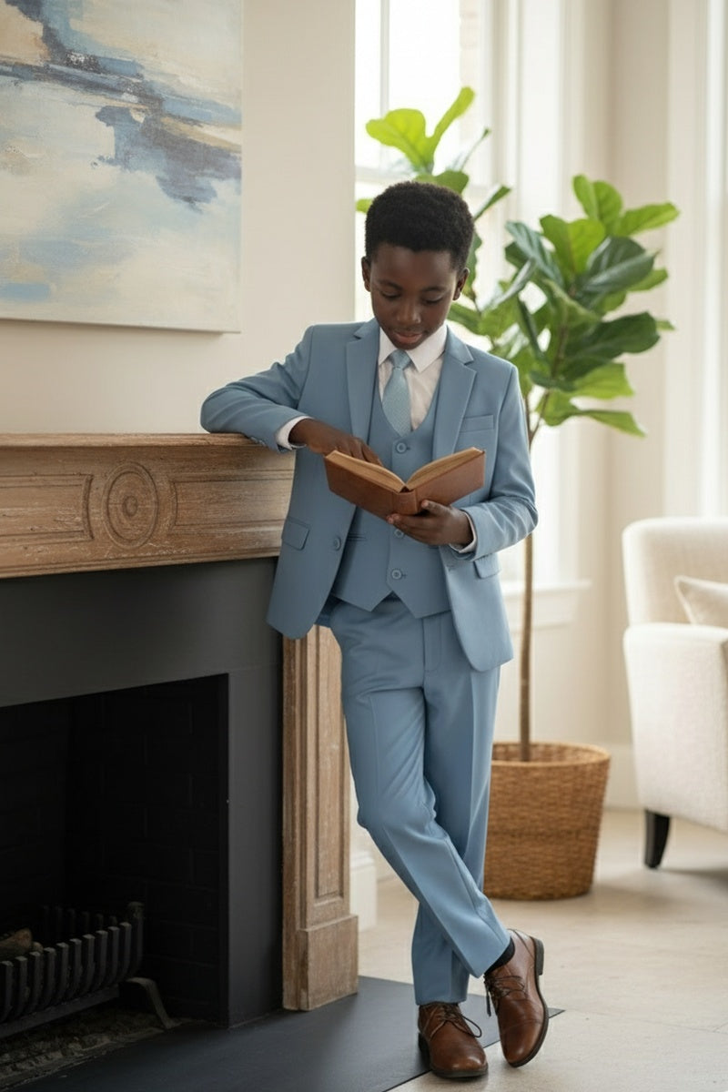 "Noah" Perry Ellis Kids Dusty Blue Suit (5-Piece Set)