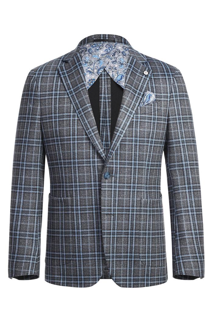 Grey & Blue Windowpane Sports Jacket