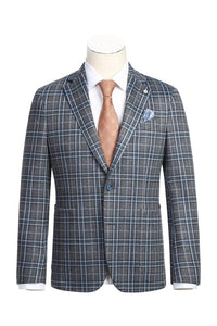 Grey & Blue Windowpane Sports Jacket