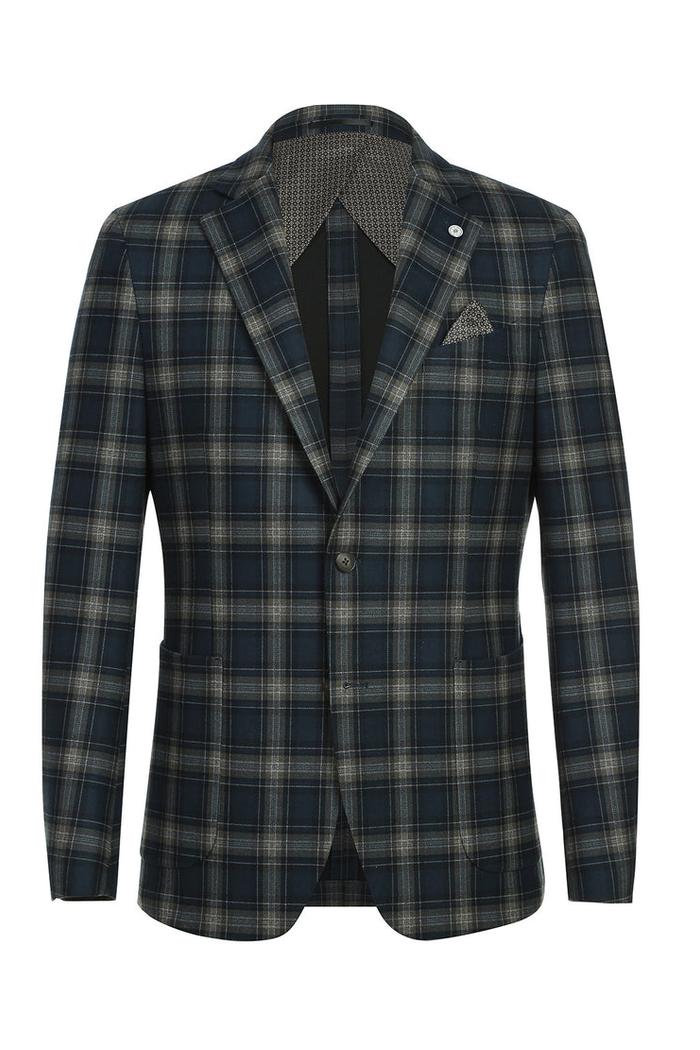 Navy & Brown Windowpane Sports Jacket