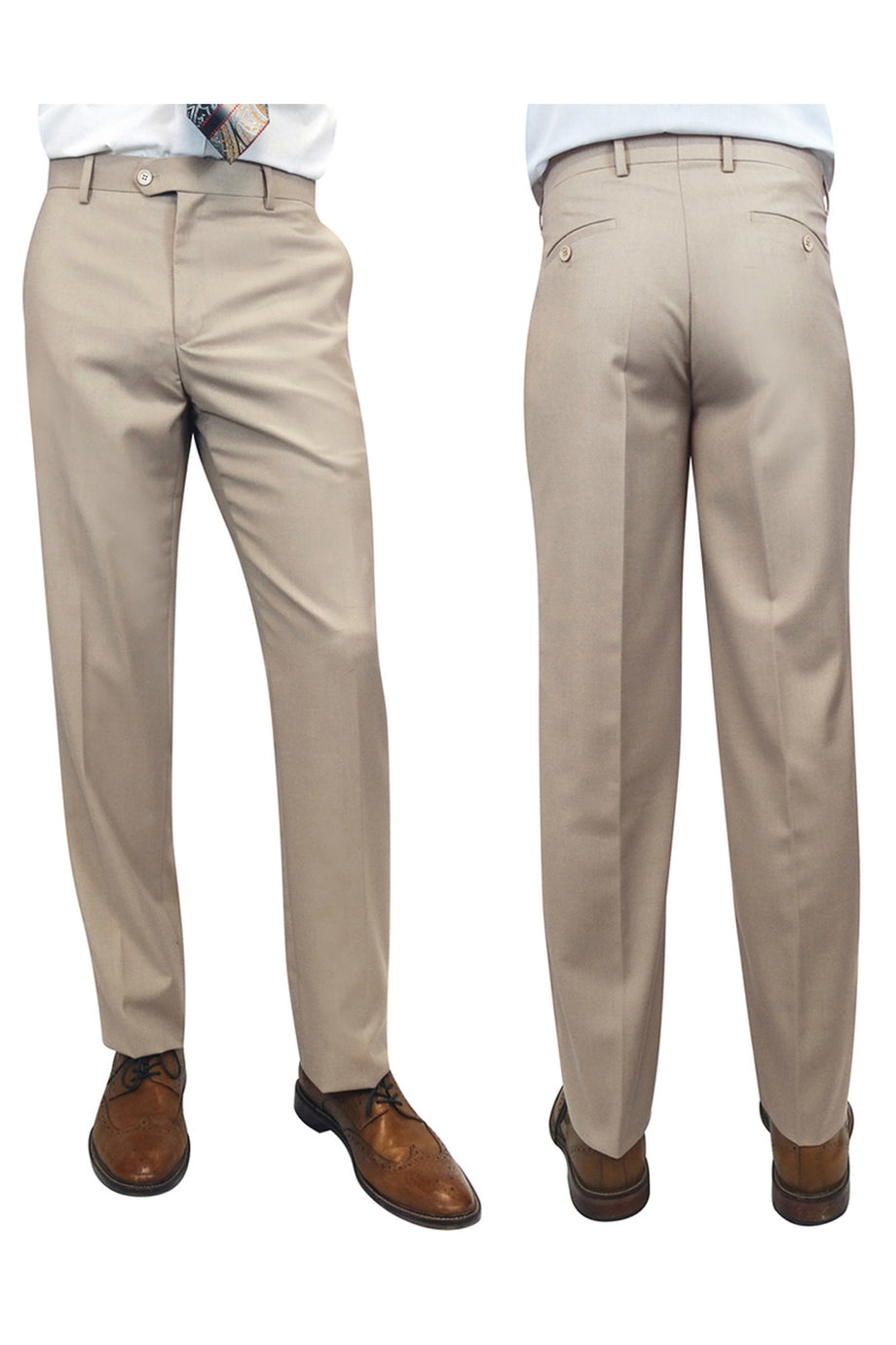 "Denali" Tan Super 150's Wool Dress Pants