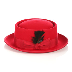 Red Wool Pork Pie Hat - Ferrecci USA 