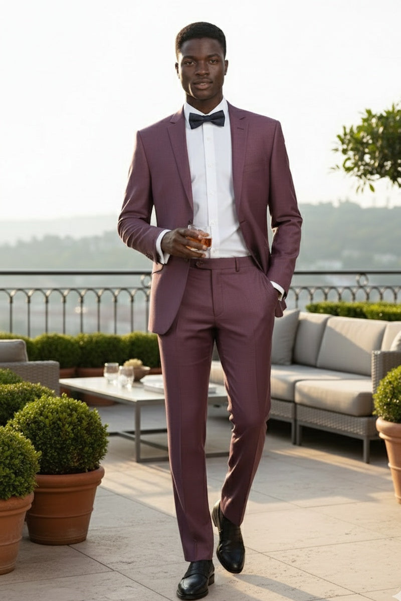 Berry Solid 2-Button Notch Suit (2-Piece Set)