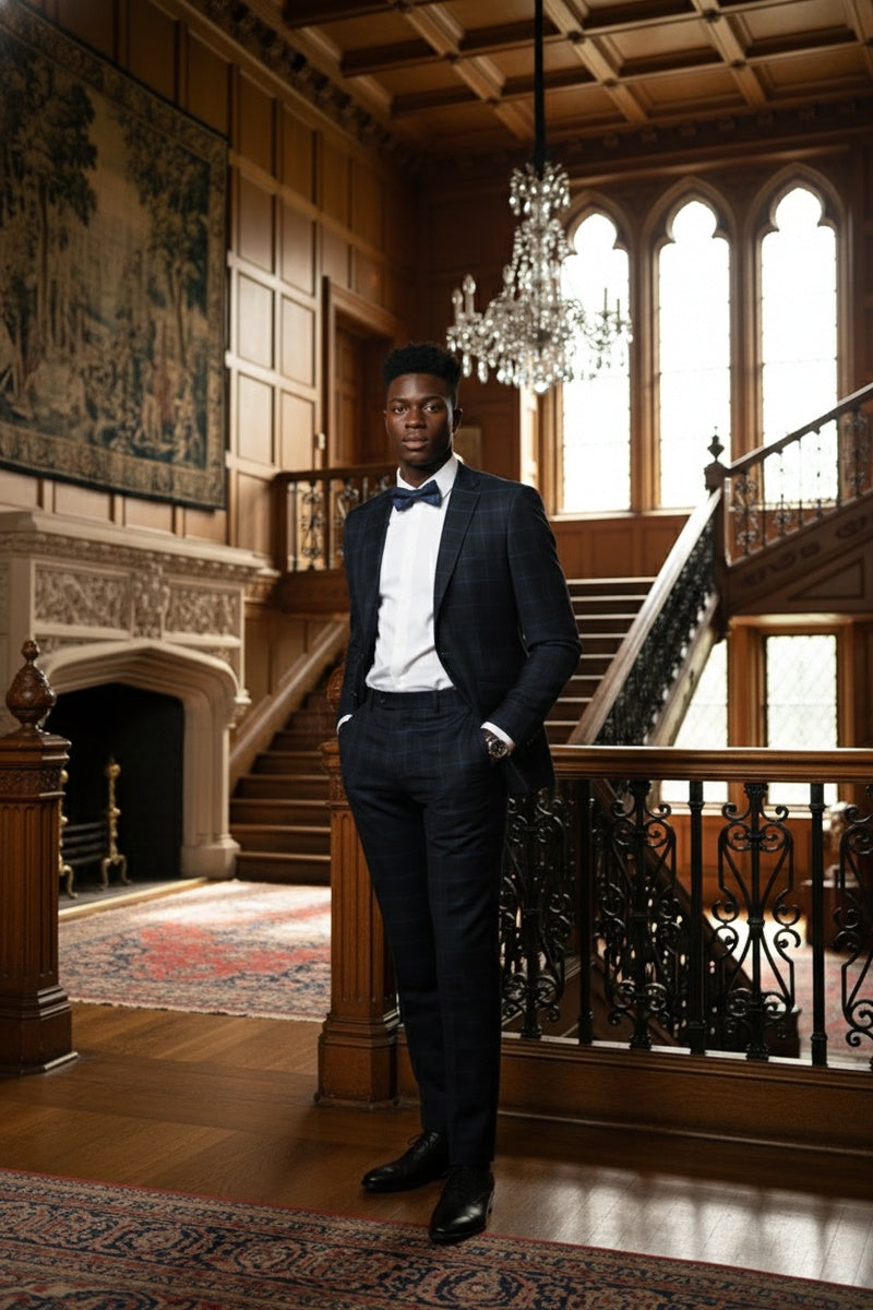 Blue Windowpane 2-Button Notch Suit (2-Piece Set)