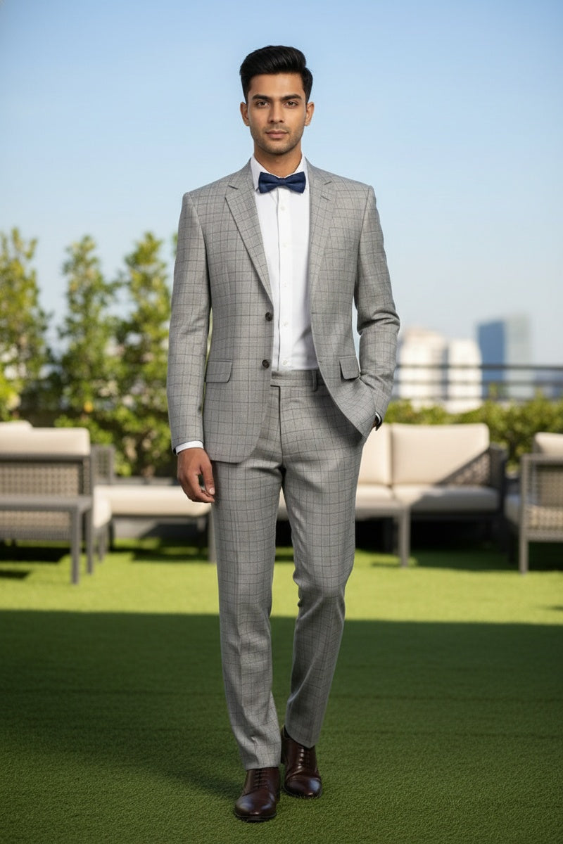 RN Collection Grey Windowpane 2-Button Notch Suit (2-Piece Set)