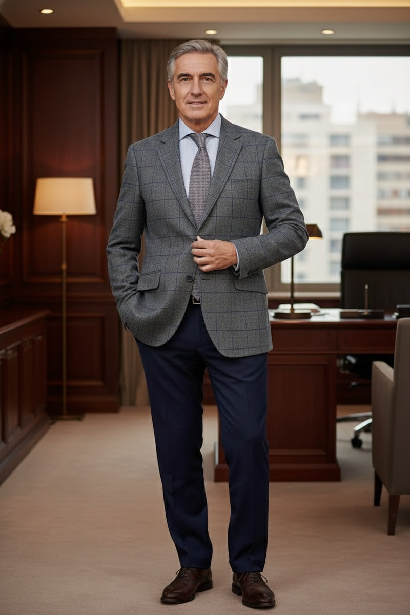 RN Collection Grey Windowpane Sports Jacket