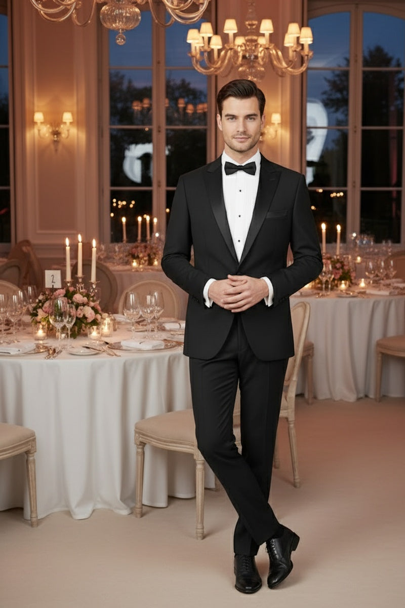 RN Collection "Louis" Black 1-Button Peak Tuxedo (2-Piece Set)
