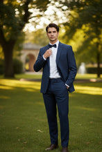 RN Collection Marine Blue Windowpane 2-Button Notch Suit (2-Piece Set)